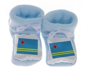 Chausson bébé Drapeau Aruba de couleur Bleu