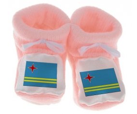 Chausson bébé Drapeau Aruba de couleur Rose