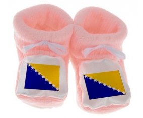 Chausson bébé Drapeau Bosnie Herzégovine de couleur Rose