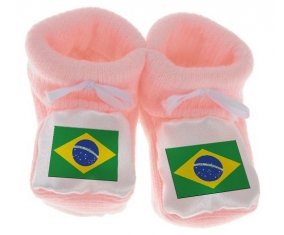 Chausson bébé Drapeau Brésil de couleur Rose