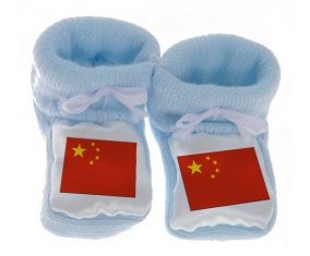 Chausson bébé Drapeau Chine de couleur Bleu