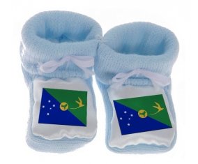 Chausson bébé Drapeau L'île de noël de couleur Bleu
