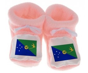 Chausson bébé Drapeau L'île de noël de couleur Rose