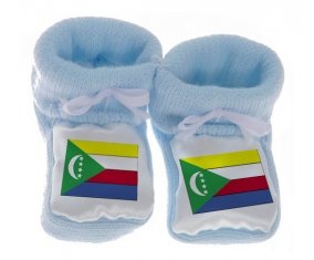 Chausson bébé Drapeau Comores de couleur Bleu