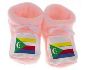 Chausson bébé Drapeau Comores de couleur Rose