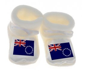 Chausson bébé Drapeau les Îles Cook de couleur Blanc