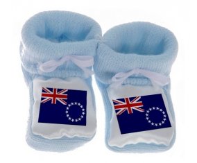 Chausson bébé Drapeau les Îles Cook de couleur Bleu