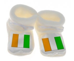 Chausson bébé Drapeau Côte d'Ivoire de couleur Blanc