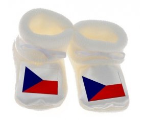 Chausson bébé Drapeau République Tchèque de couleur Blanc