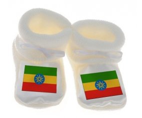 Chausson bébé Drapeau Ethiopie de couleur Blanc