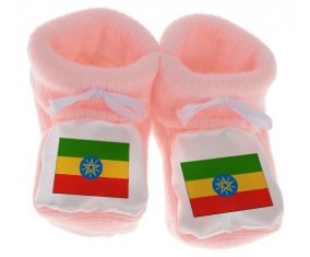 Chausson bébé Drapeau Ethiopie de couleur Rose