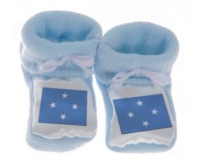 Chausson bébé Drapeau États fédérés de Micronésie de couleur Bleu