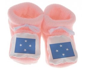 Chausson bébé Drapeau États fédérés de Micronésie de couleur Rose