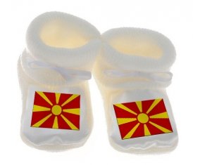 Chausson bébé Drapeau Macédoine du Nord de couleur Blanc