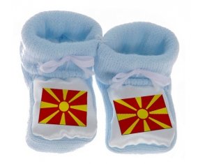 Chausson bébé Drapeau Macédoine du Nord de couleur Bleu