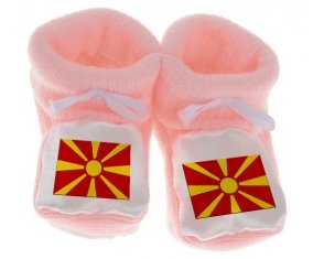 Chausson bébé Drapeau Macédoine du Nord de couleur Rose