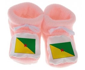 Chausson bébé Drapeau Guyane Française de couleur Rose