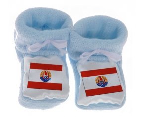 Chausson bébé Drapeau Polynésie française de couleur Bleu