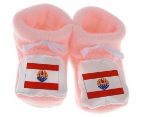 Chausson bébé Drapeau Polynésie française de couleur Rose