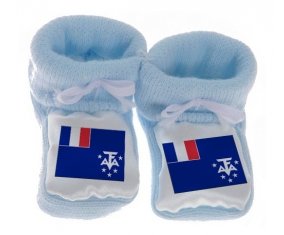Chausson bébé Drapeau Terres australes françaises de couleur Bleu