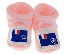 Chausson bébé Drapeau Terres australes françaises de couleur Rose