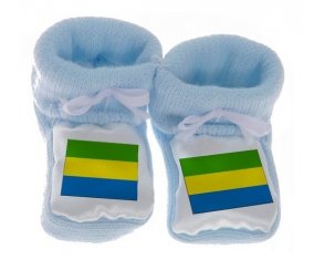 Chausson bébé Drapeau Gabon de couleur Bleu