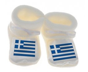 Chausson bébé Drapeau Grèce de couleur Blanc