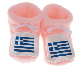 Chausson bébé Drapeau Grèce de couleur Rose