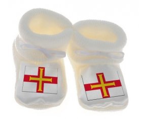 Chausson bébé Drapeau Guernesey de couleur Blanc