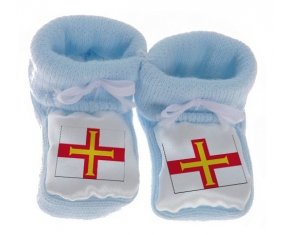 Chausson bébé Drapeau Guernesey de couleur Bleu