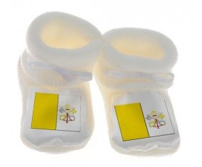 Chausson bébé Drapeau Saint-Siège de couleur Blanc