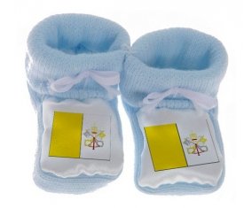 Chausson bébé Drapeau Saint-Siège de couleur Bleu