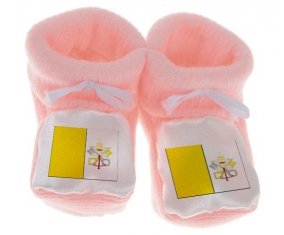 Chausson bébé Drapeau Saint-Siège de couleur Rose