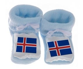 Chausson bébé Drapeau Islande de couleur Bleu