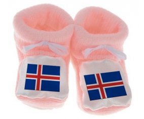 Chausson bébé Drapeau Islande de couleur Rose