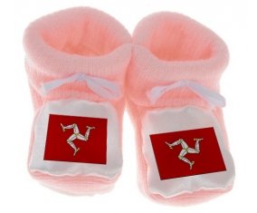 Chausson bébé Drapeau Île de Man de couleur Rose