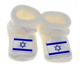 Chausson bébé Drapeau Israël de couleur Blanc