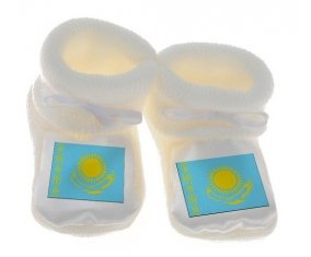 Chausson bébé Drapeau Kazakhstan de couleur Blanc