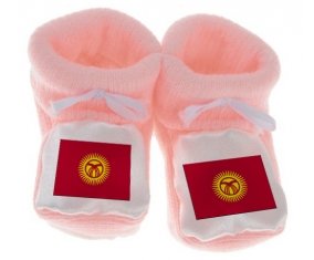 Chausson bébé Drapeau Kirghizistan de couleur Rose