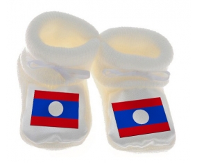 Chausson bébé Drapeau Laos de couleur Blanc