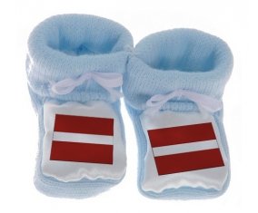 Chausson bébé Drapeau Lettonie de couleur Bleu