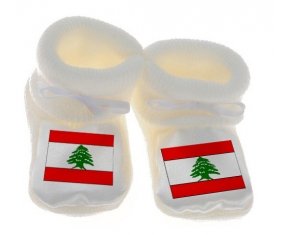 Chausson bébé Drapeau Liban de couleur Blanc