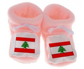 Chausson bébé Drapeau Liban de couleur Rose