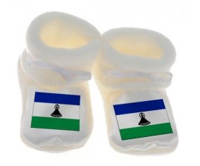 Chausson bébé Drapeau Lesotho de couleur Blanc