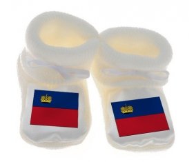 Chausson bébé Drapeau Liechtenstein de couleur Blanc