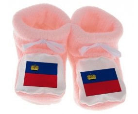 Chausson bébé Drapeau Liechtenstein de couleur Rose