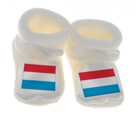 Chausson bébé Drapeau Luxembourg de couleur Blanc
