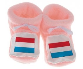 Chausson bébé Drapeau Luxembourg de couleur Rose