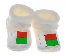 Chausson bébé Drapeau Madagascar de couleur Blanc