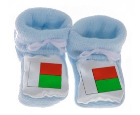 Chausson bébé Drapeau Madagascar de couleur Bleu